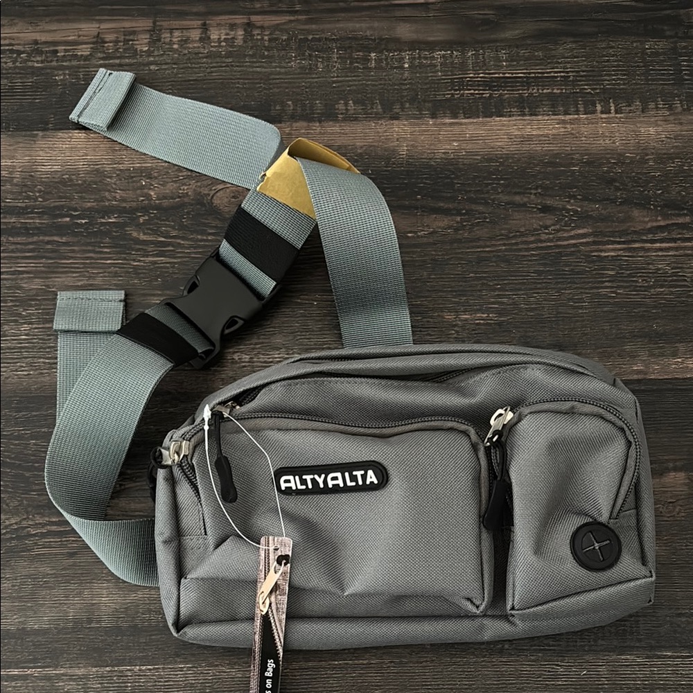 Gray Dog Belt Bag with Adjustable Strap and Water-Resistant Material